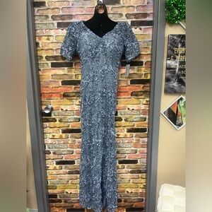 Elegant Slate Short sleeve Lace Dress
